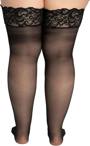 Vista 3 de Plus tamaño Hosiery Sheer Lace parte superior Stay Up Thigh High Stockings de silicona