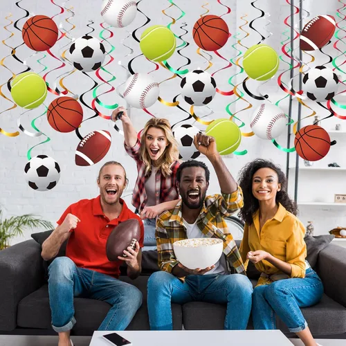 Vista 5 de Dianelhall 30 juegos de decoraciones de remolinos colgantes para fiestas deportivas, baloncesto, fútbol, béisbol, tenis, serpentinas de techo