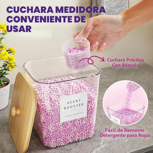 Vista 3 de Moforoco Paquete de 2+1 contenedor de bambú para lavandería, contenedores transparentes para organización de lavandería, recipientes grandes