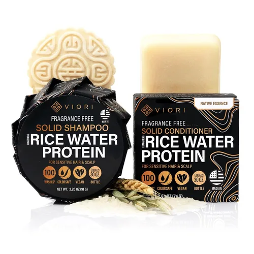 Vista 12 de VIORI Citrus Yao barra sin aroma de champú y acondicionador SIN soporte, hecha a mano con agua de arroz y agentes naturales, sin sulfatos