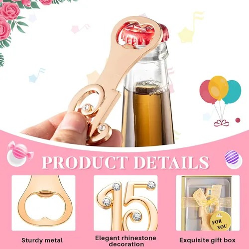 Vista 3 de Uiifan 50 abrebotellas para fiesta de cumpleaños de 15 años, regalos de boda de quinceañera, decoraciones o recuerdos con cajas de regalo, regalos