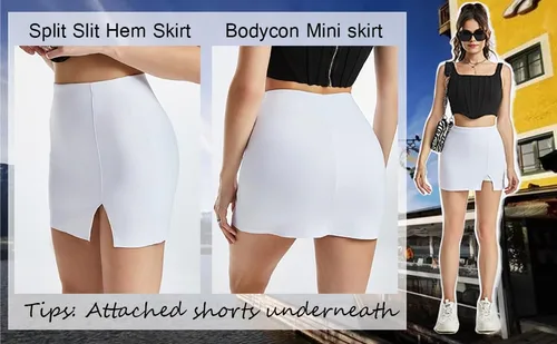 Vista 6 de EG CHRIS G Minifalda ajustada y ajustada con dobladillo dividido para mujer con pantalones cortos