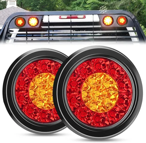 Vista 13 de Nilight Luces traseras para remolque, 2 unidades, 4 pulgadas, redondas, 12 LED, ámbar, cromado, marco, marcador, señal de giro, luz trasera