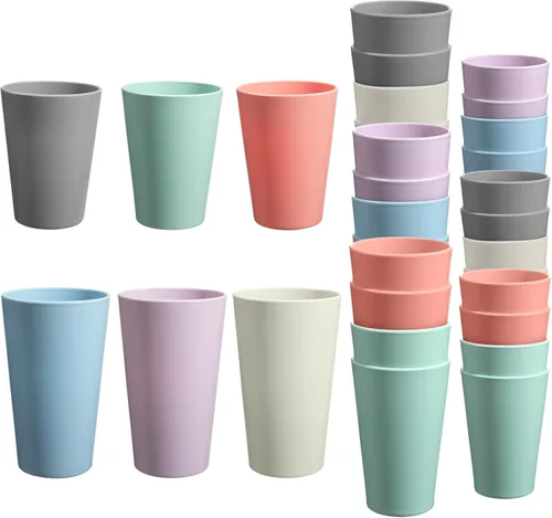 Vista 11 de Juego de 24 vasos de plástico irrompibles, vasos de plástico reutilizables de 20 onzas, vasos de agua apilables, vaso para beber para cocina