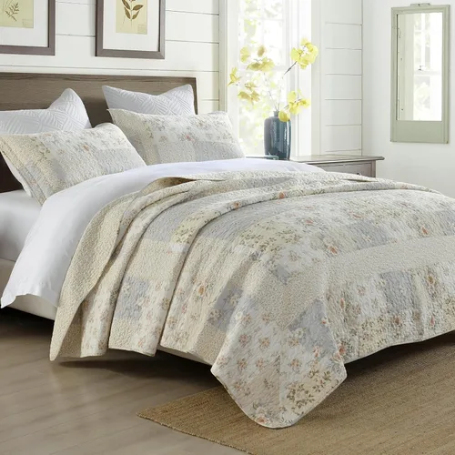 Vista 2 de DDUOXIN Colcha tamaño Queen extragrande (102 x 120 pulgadas), colcha acolchada reversible 100% algodón con 2 fundas de almohada, juego de colcha