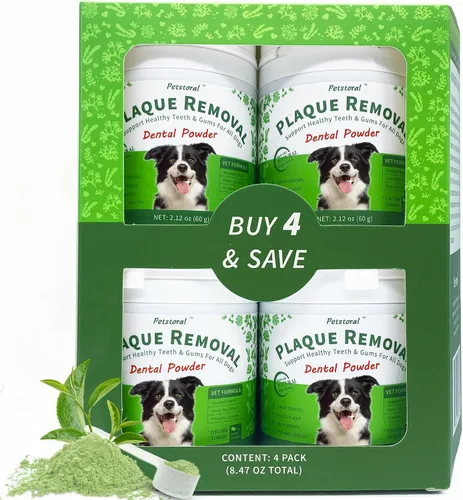 Vista 10 de Petstoral Polvo dental natural para perros, cuidado dental para perros, removedor de placa y tratamiento para el mal aliento, encías saludables
