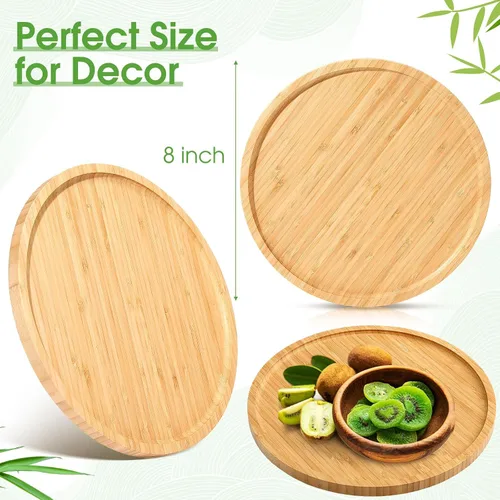 Vista 3 de Meanplan Bandeja de bambú – 5 platos de madera, tabla redonda de charcutería y plato para servir con borde para cocina, fruta, pan, ensalada, mesa