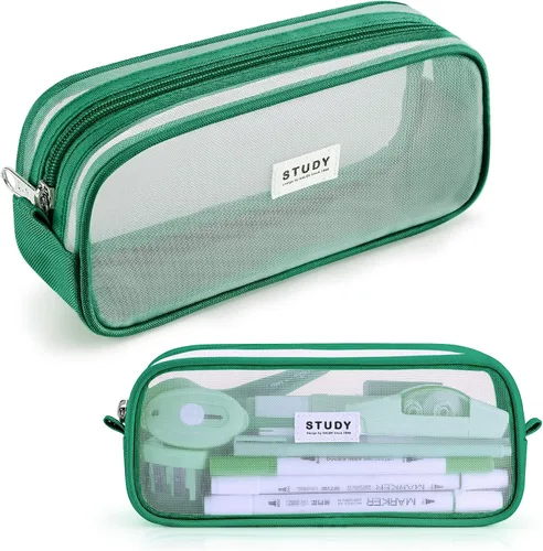 Vista 12 de KALIDI Estuche para lápices de malla cuadriculada de gran capacidad, estuche grande para lápices con cremallera, bolsa de lápices simple, bolsa