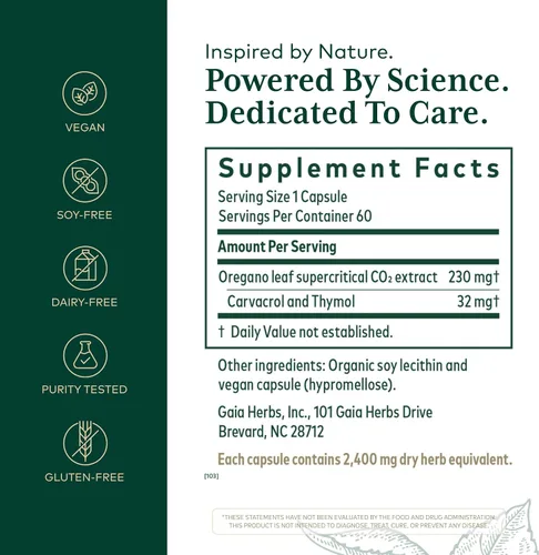 Vista 2 de GAIA HERBS PRO Aceite de orégano - Suplemento de apoyo inmunológico - Carvacrol y timol para apoyo antioxidante - Fórmula de salud y bienestar