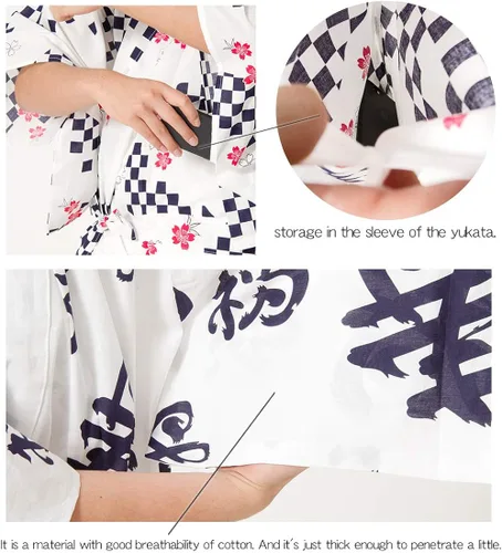 Vista 8 de Tokyoin yukata tradicional de algodón hecho en Japón, bata, (pijama kimono japonés) cómodo, unisex, diseño con obi
