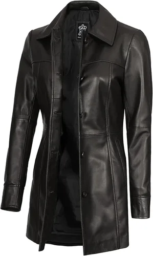 Vista 3 de Decrum Abrigos de piel de cordero real para mujer, estilo casual, estilo gabardina y abrigo largo para mujer