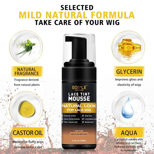 Vista 2 de Mousse de cabello de encaje para pelucas, tupés y extensiones para el cabello de mujer, 3.4 onzas líquidas, tinte de espuma de color de acabado