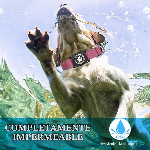 Vista 2 de Airtag - Collar para perro, collar de nailon con soporte impermeable para AirTag, collar luminoso reflectante ajustable para mascotas para perros
