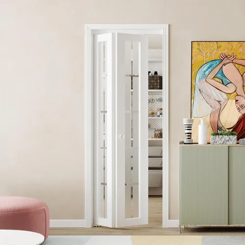 Vista 22 de BARNER HOME Puerta de armario, puertas plegables Full Lite con panel de vidrio estriado, fácil montaje, puertas plegables con kits de herrajes