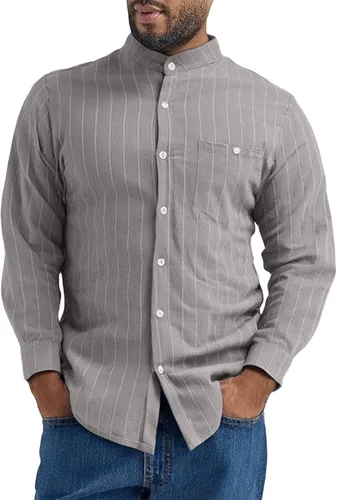 Vista 11 de Camisa de lino para hombre, manga larga, casual, a rayas, con botones, para playa, verano y boda