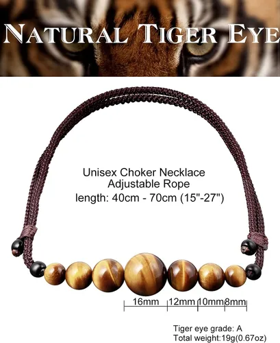 Vista 4 de Jewever Gargantilla de piedra preciosa natural con ojo de tigre curativo y sonriente para mujeres y hombres, trae buena suerte, riqueza, regalos