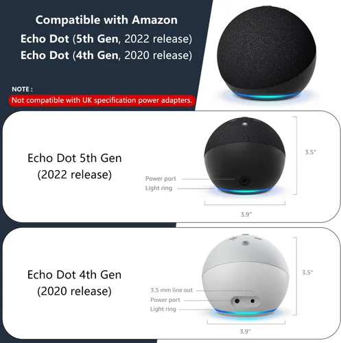 Vista 2 de BEWZI - Soporte de pared para Amazon Echo Dot 5ª generación (versión 2022) con almacenamiento de cables, fácil de instalar y ahorra espacio