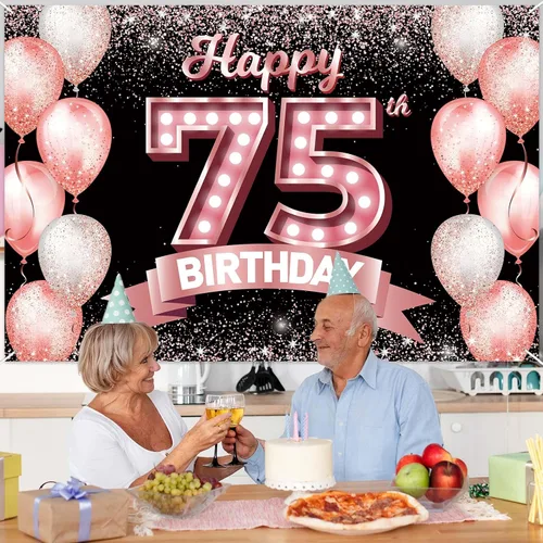Vista 272 de Cartel de feliz cumpleaños décimo oro rosa, telón de fondo, saludos a 10 años, globos de confeti, decoración temática para niñas de 10 años