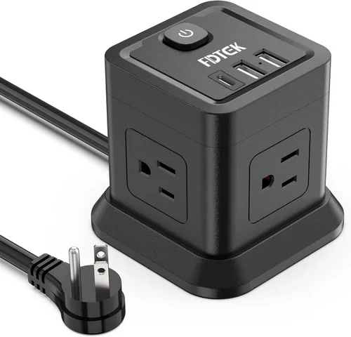 Vista 13 de FDTEK - Tira de alimentación USB C de 2 clavijas, 4 tomas de corriente, 3 USB, cable de extensión de 5 pies, color blanco 2 Prong Desktop Charging