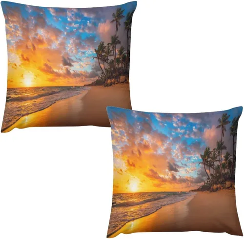 Vista 14 de Juego de 2 fundas de almohada con diseño escénico del océano tropical, fundas de almohada para sofá, fundas de almohada de poliéster para sofá