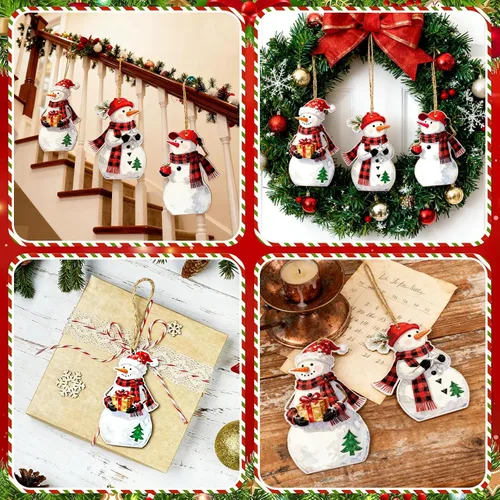 Vista 3 de Decoración navideña, centro de mesa, decoración de muñeco de nieve para el hogar, casa de campo, muñeco de nieve, 3 piezas, letreros de madera