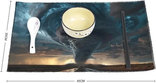Vista 2 de Tornado Natural Disaster Placemats Set of 6 Resistant Table Mats Washable Place Mats for Dinner Party Table Decoration