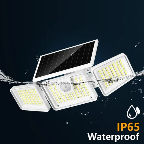 Vista 4 de INCX 156 luces LED solares de movimiento para exteriores, paquete de 2, 3 cabezales de luces solares de seguridad con sensor de movimiento IP65