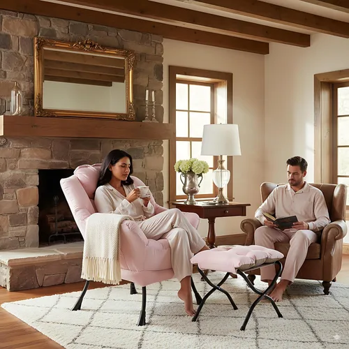 Vista 2 de LITA Lazy Chair, cómoda silla de lectura con acento Rosa bebé