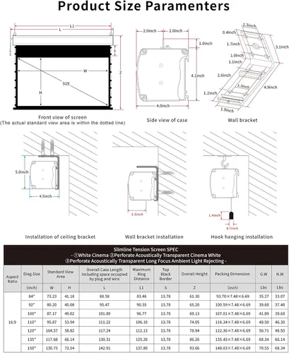Vista 7 de VIVIDSTORM - Pantalla de cine de PVC blanco perforado transparente para el hogar, pantalla de montaje en techo, compatible con proyector ordinario