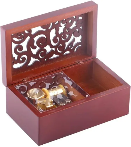Vista 4 de Walfront Caja de música de madera hueca en miniatura caja de música de 18 notas caja de maquillaje y joyero regalo para decoración del hogar oropara