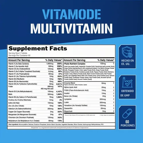 Vista 3 de EVL Advanced Daily Multivitamin - Multivitamínico diario avanzado para hombres con minerales esenciales, complejo de fitonutrientes y VitaMode