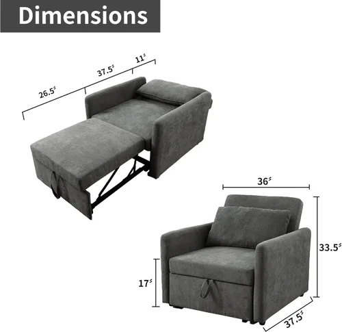 Vista 2 de A Ainehome Sofás y sofás cama convertible con bolsillo de almacenamiento, sofá biplaza de franela con cama extraíble para sofá de espacio pequeño
