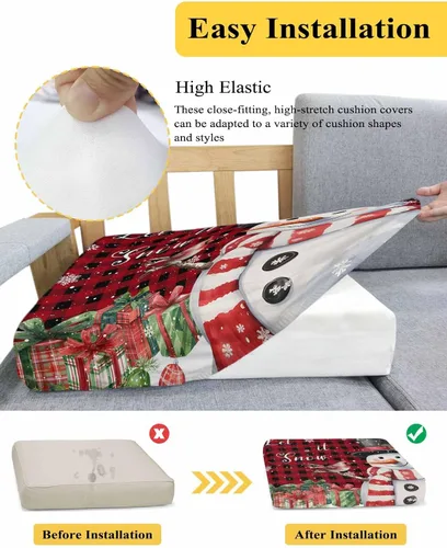 Vista 5 de Fundas de cojín para sofá de Navidad, funda elástica para sofá con parte inferior elástica, diseño de muñeco de nieve, pájaros, invierno, copos