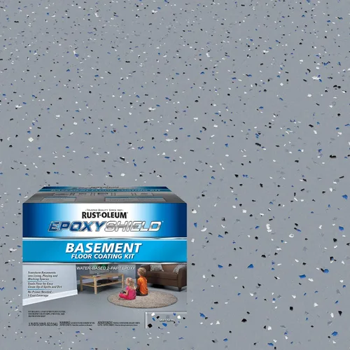 Vista 2 de Rust-Oleum 391282 EpoxyShield - Kit de revestimiento de suelo para sótano, galón, gris satinado