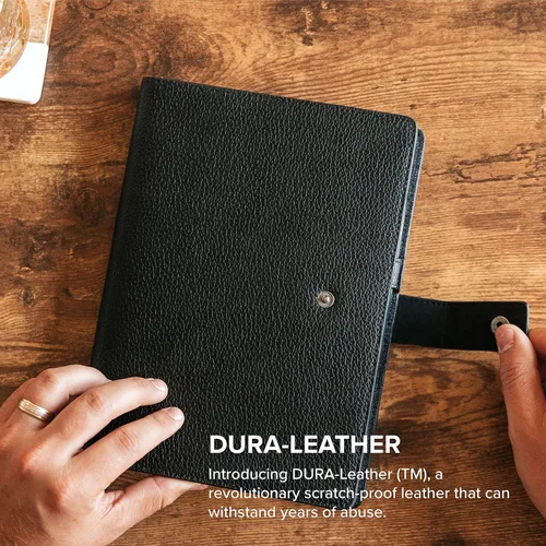 Vista 4 de CASE ELEGANCE Funda de Diario de Cuero Premium de Grano Completo Negro Recargable con Cuaderno Rayado A5 - Cuero DURA-Leather Resistente a Rayones