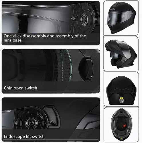 Vista 6 de Casco modular de motocicleta Bluetooth aprobado por DOT, abatible de cara completa con doble visera antivaho integrada, forro extraíble lavable