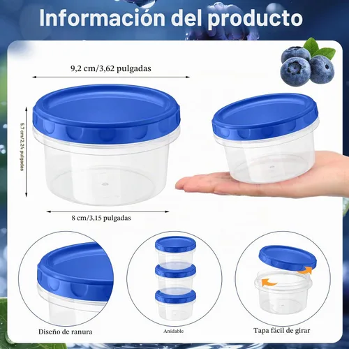 Vista 3 de Sieral Paquete de recipientes para congelador de 8 onzas con tapas, azul