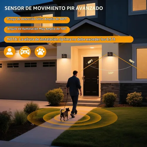 Vista 5 de Lámpara solar de pared para exteriores, paquete de 2 luces para porche, sensor de movimiento, lámpara de pared del atardecer al amanecer