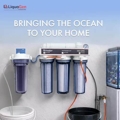 Vista 8 de LiquaGen - Sistema de filtración de agua de ósmosis inversa y desionización (RODI) Super Flow Manómetro con válvula de flotador Medidor digital