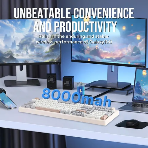 Vista 2 de EPOMAKER Galaxy100 QMKVIA - Teclado inalámbrico para juegos, carcasa de aluminio, Bluetooth2.4GhzUSB-C, interruptores lineales intercambiables