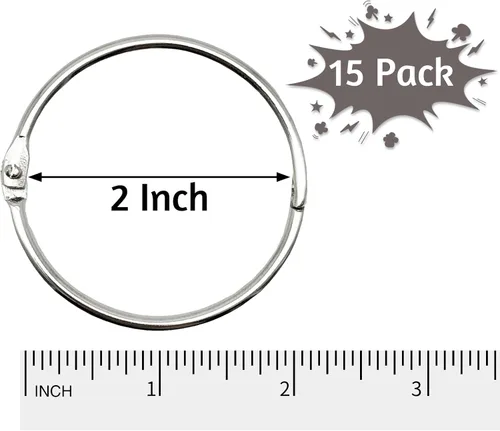 Vista 2 de OWLKELA Paquete de 15 anillos de hojas sueltas de 2 pulgadas, llavero con metal chapado en níquel para tarjetas de índice, ideal para la escuela