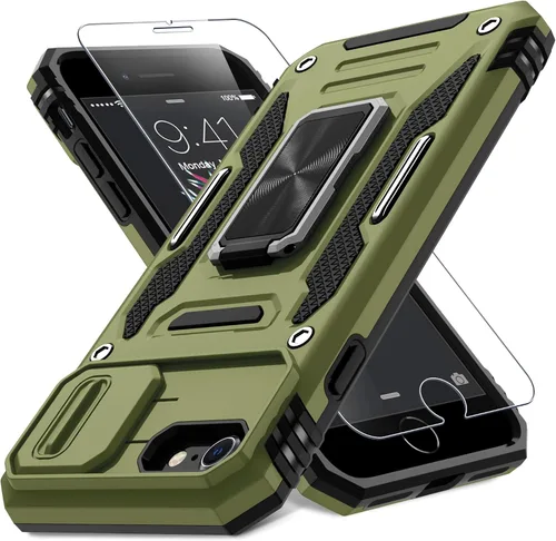 Vista 81 de DEERLAMN Funda para iPhone Air de 6.5 pulgadas con cubierta deslizante para cámara + protector de pantalla (2 paquetes), soporte de anillo giratorio