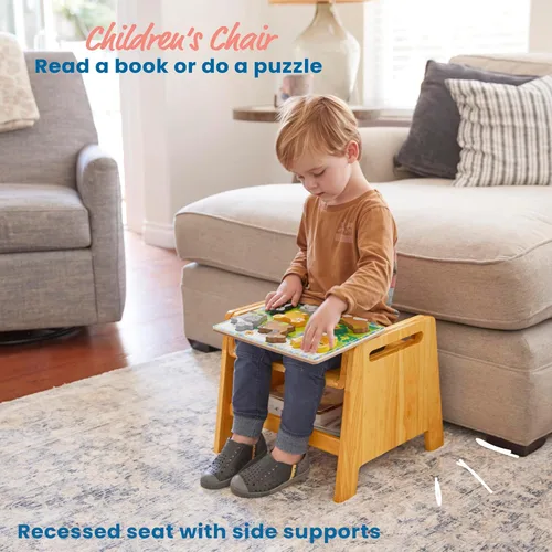 Vista 5 de ECR4Kids Taburete ajustable para sentarse o escalonar con almacenamiento, madera, muebles para niños, miel