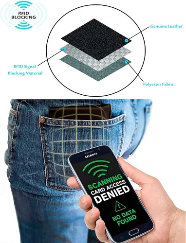 Vista 8 de DiLoro Billetera de cuero delgada para hombre con bolsillo y tecnología de bloqueo RFID Géminis Brown Cartera RFID plegable
