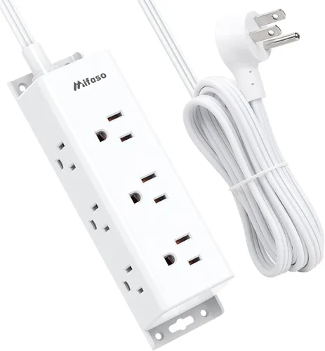 Vista 8 de Extension Cord with 9 Wide Spaced Multiple Outlets, Wall Mount, Flat Plug 5Ft Surge Protector Power Strip, 3 Side Outlet Extender, Overload