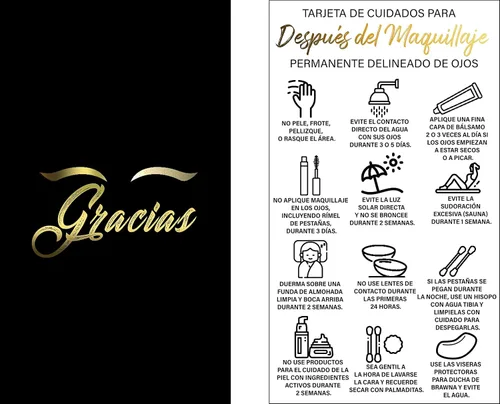 Vista 7 de BRAWNA 100 tarjetas de agradecimiento para el cuidado posterior del delineador de ojos PMU - Suministros de PMU - Kit de microblading - Negro 2-Negro