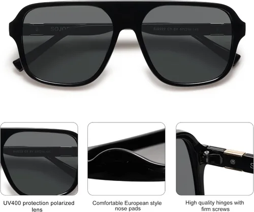 Vista 4 de SOJOS Gafas de sol polarizadas de aviador retro para mujer, para hombre, vintage, cuadradas, de los años 70, clásicas, UV400, SJ222