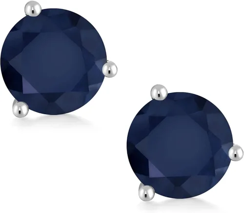 Vista 2 de Gem Stone King Aretes de tuerca de oro blanco de 18 quilates con zafiro azul de 3 puntas Martini con rosca trasera para mujer