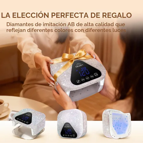 Vista 4 de Lámpara de uñas LED UV con guantes UV, base de espejo de metal magnético, secadora de uñas inalámbrica, luz de curado de esmalte de gel con 4