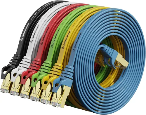 Vista 9 de Cable blindado Cat 7 para conexión de Ethernet (cable de la más alta velocidad), plano, tiene un conector RJ45 a prueba de enganche, para módem